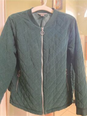 Quilted Christopher & Banks Emerald Green Bomber Jacket Fall autumn